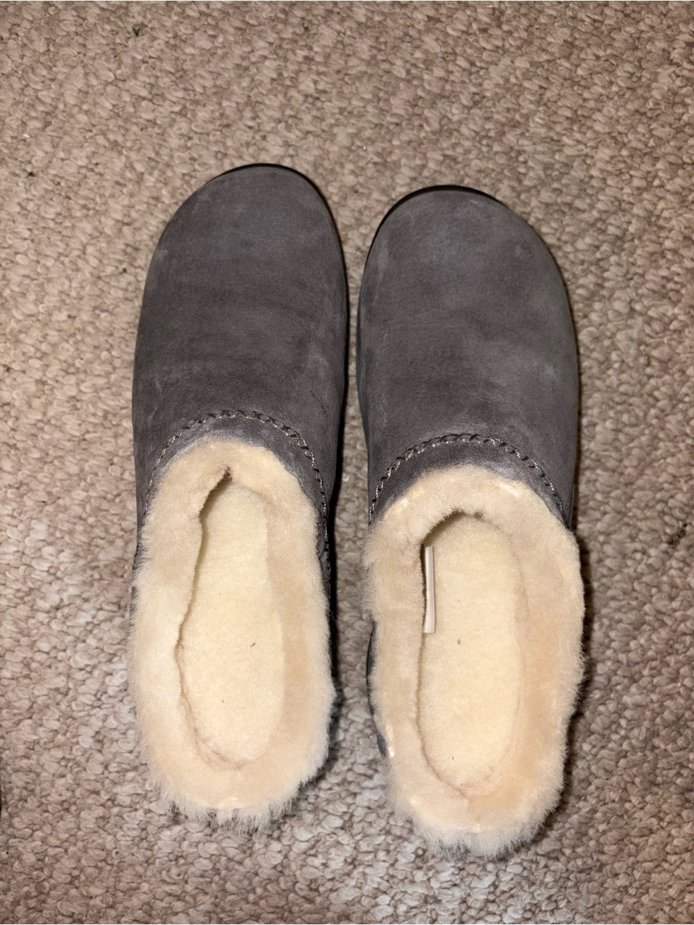 Merrell Cozy Gray Suede Shearling-Lined Slippers